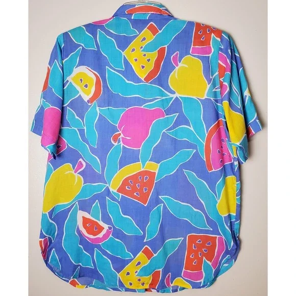 Vintage Laura Jayne Citrus Tropical Fruit Hawaiian Shirt 14 Beach 90s Maximalist - Picture 3 of 8